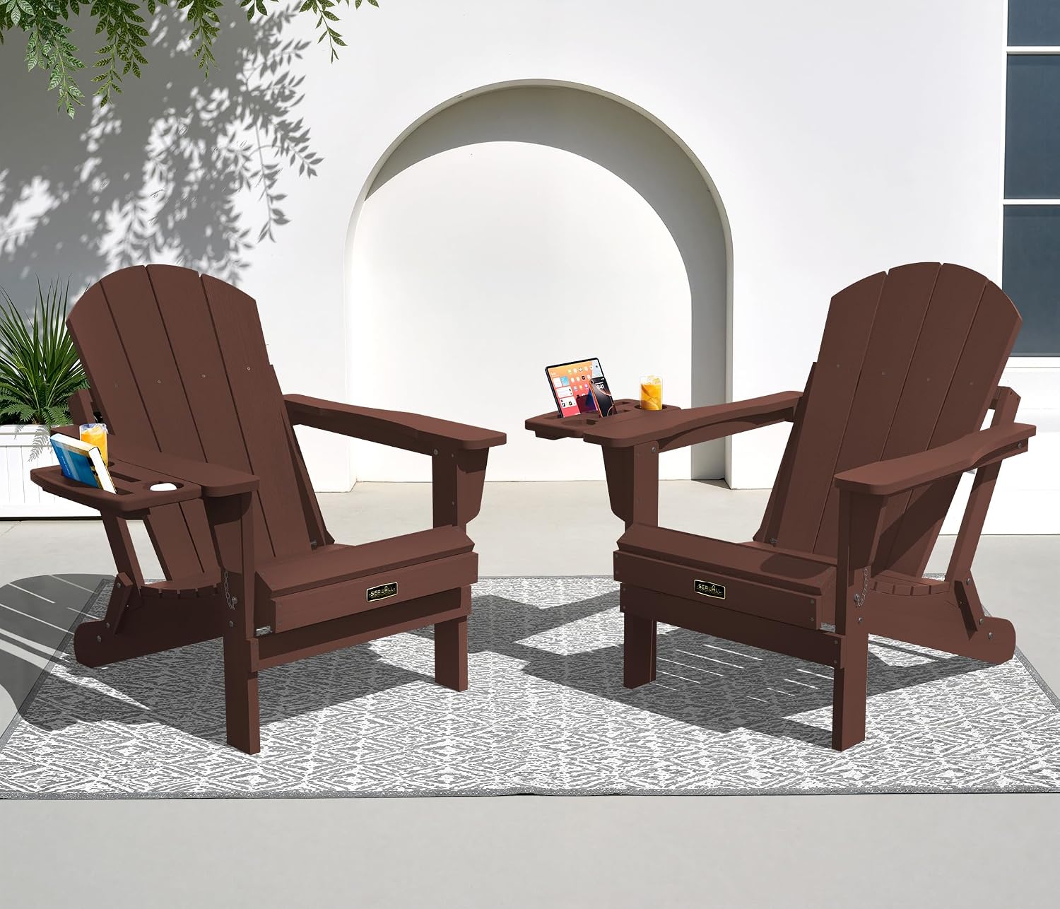 Outdoor Furniture And Fire Pit - Vouwbare Adirondack Stoelenset 2, 4-in-1 Bekerhouder,