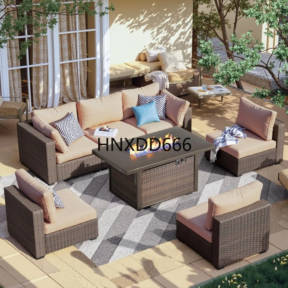 Outdoor Furniture And Fire Pit - 7-delige tuinmeubelset met vuurtafel, buitenhoekbank en
