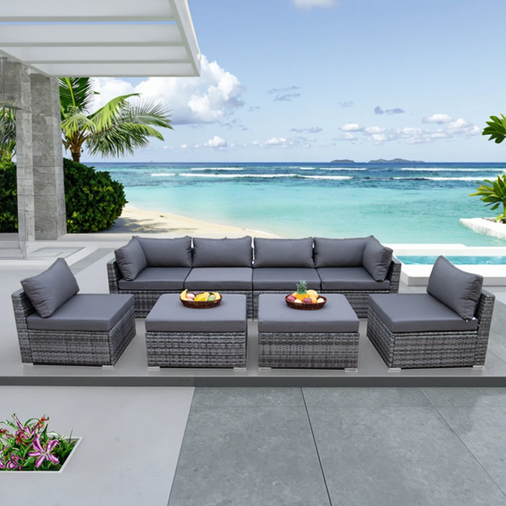 Outdoor Furniture And Fire Pit - Moderne Buitenmeubelen Sofa Tuinmeubelenset PE Rattan