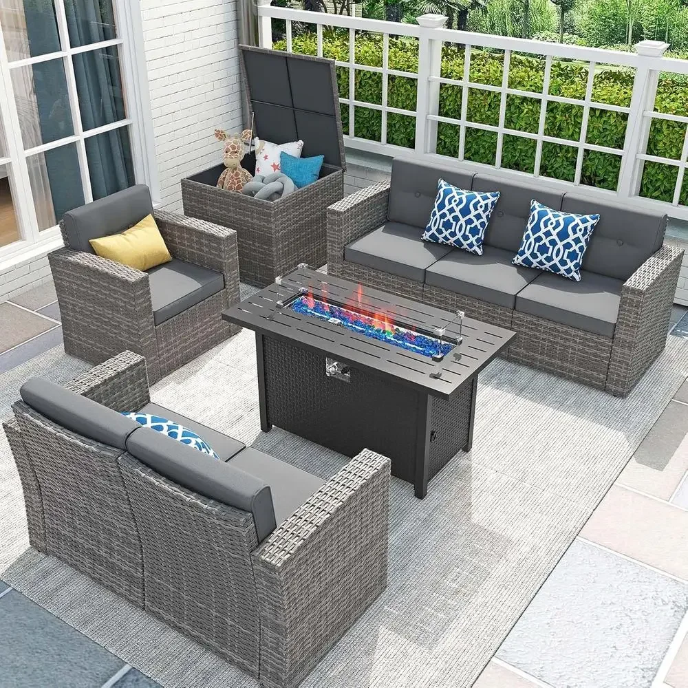Outdoor Furniture And Fire Pit - 8-delige tuinmeubelenset met 45 inch vuurtafel,