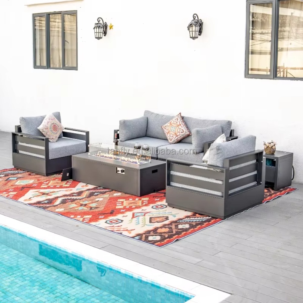 Outdoor Furniture And Fire Pit - Villa Hotel Buitenmeubelenset Moderne Aluminium Tuinmeubelen