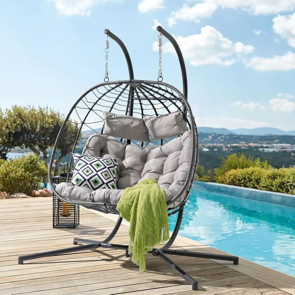 Hanging Egg Chair - 2-persoons dubbele eierschommelstoel met kussen en