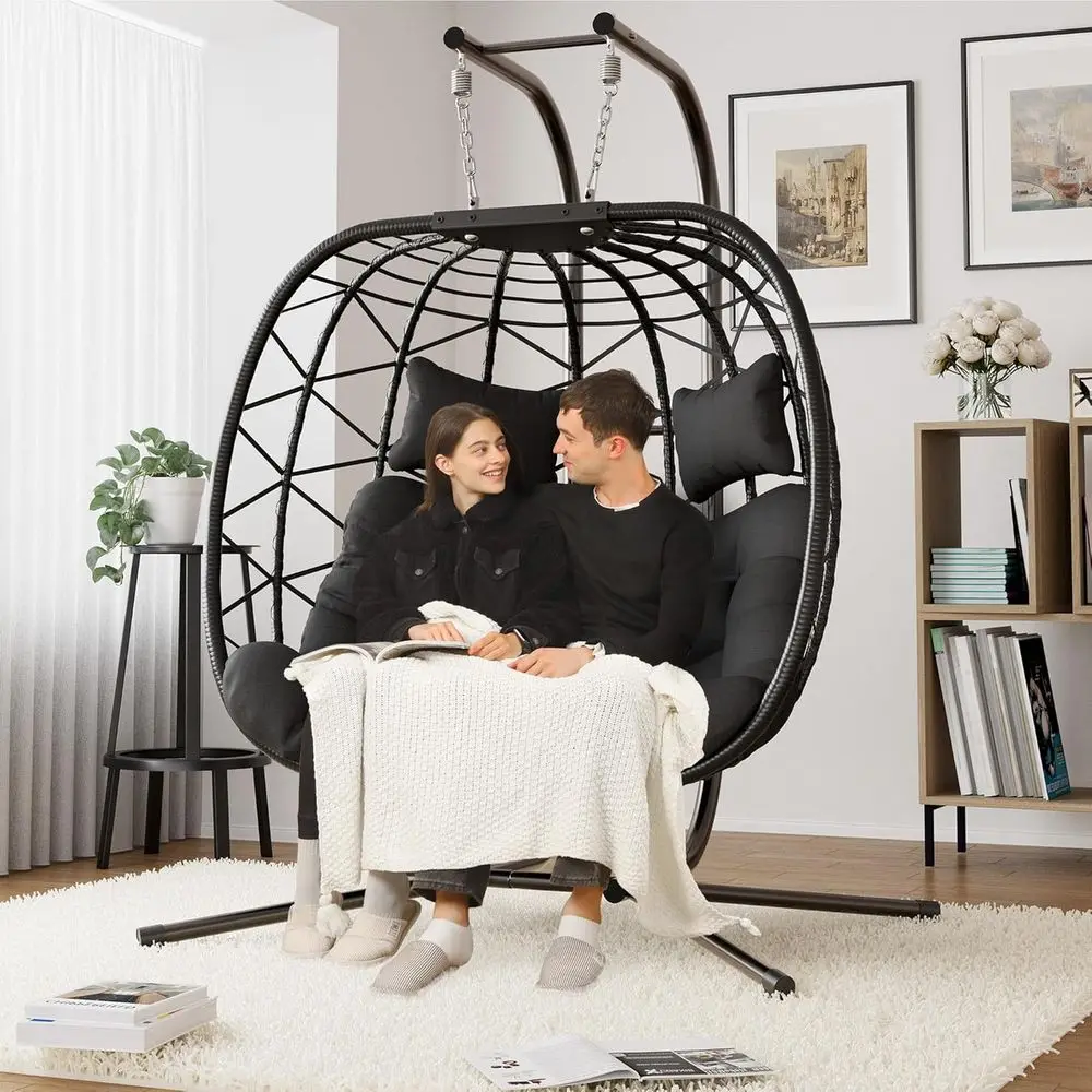 Hanging Egg Chair - Oversized dubbele hangstoel met standaard, binnen/buiten