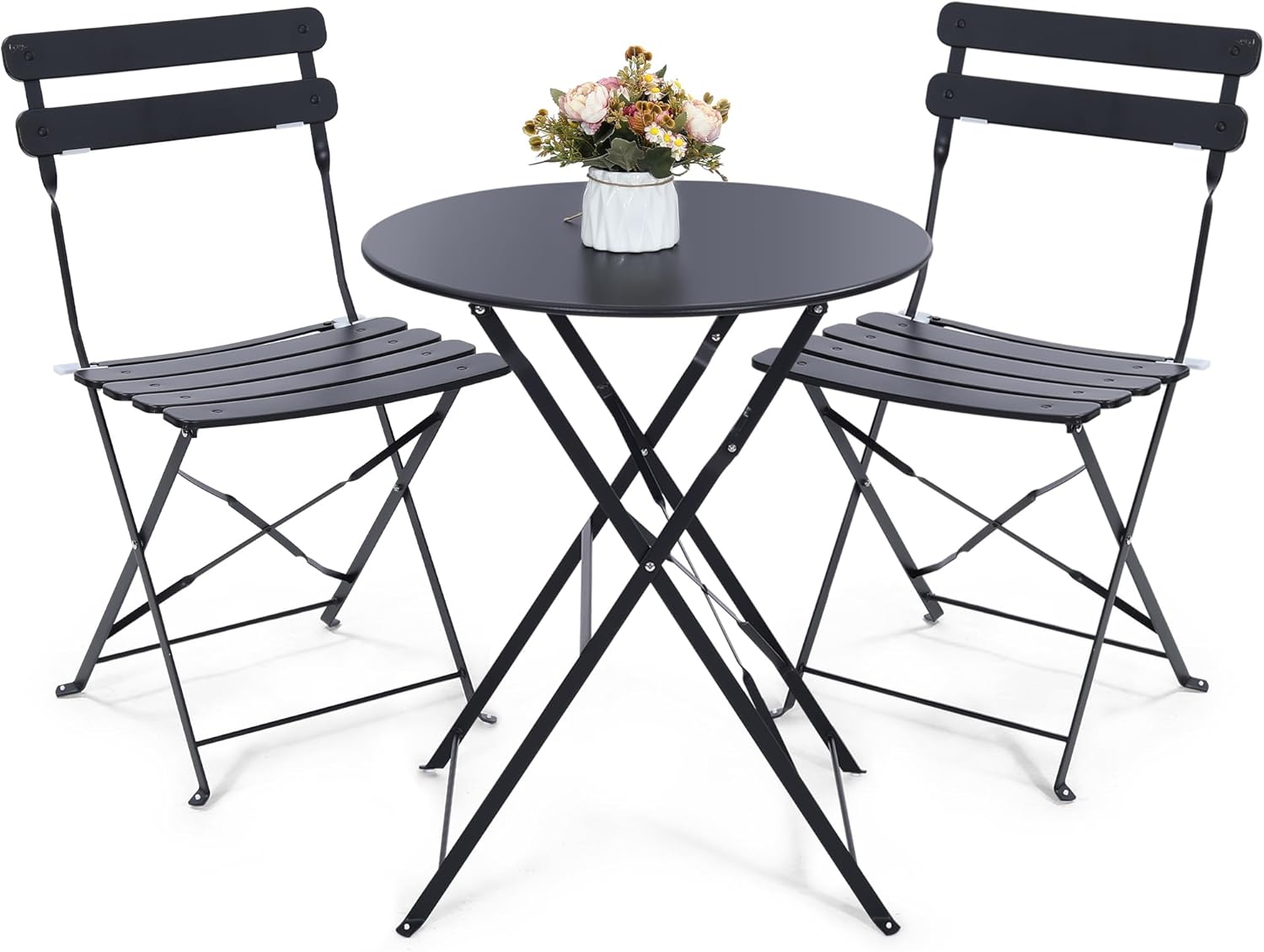 Bistro Table Set - Ruimtebesparende zwarte 3-delige opvouwbare bistroset voor