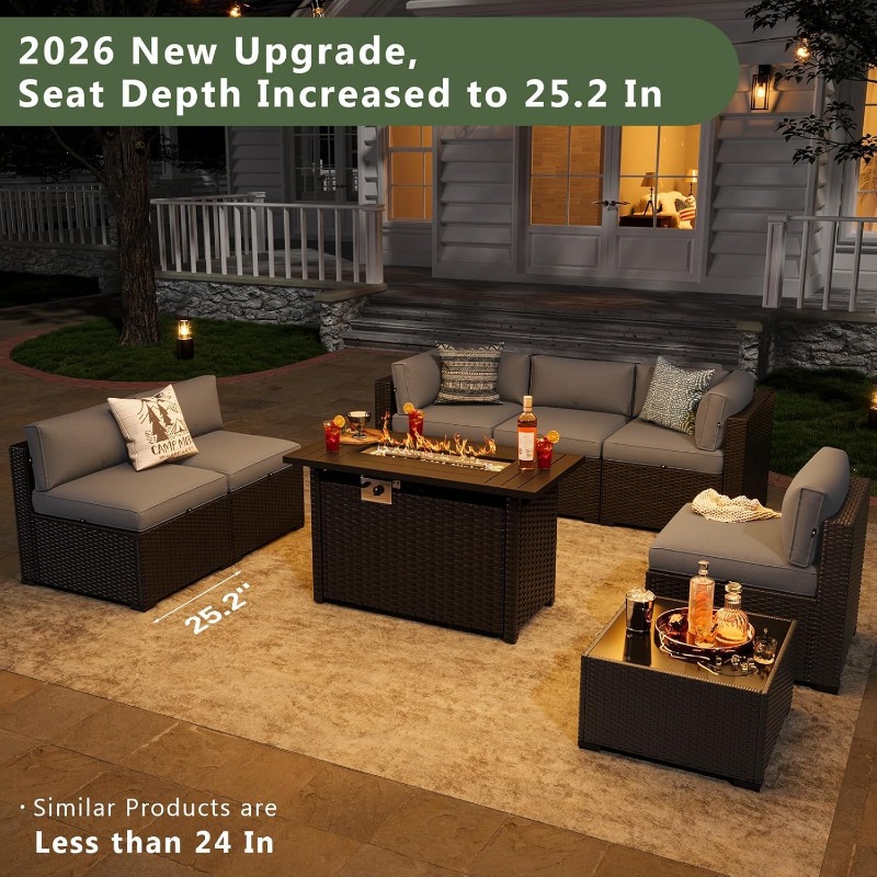 Outdoor Furniture And Fire Pit - Aoxun 8-delige tuinmeubelset met 44” vuurtafel,