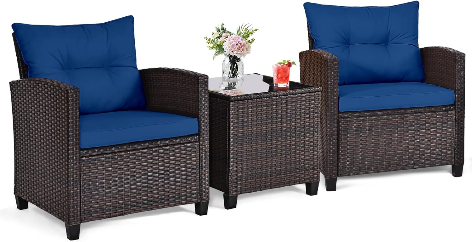 Bistro Table Set - Marineblauwe rotan wicker 3-delige bistroset voor