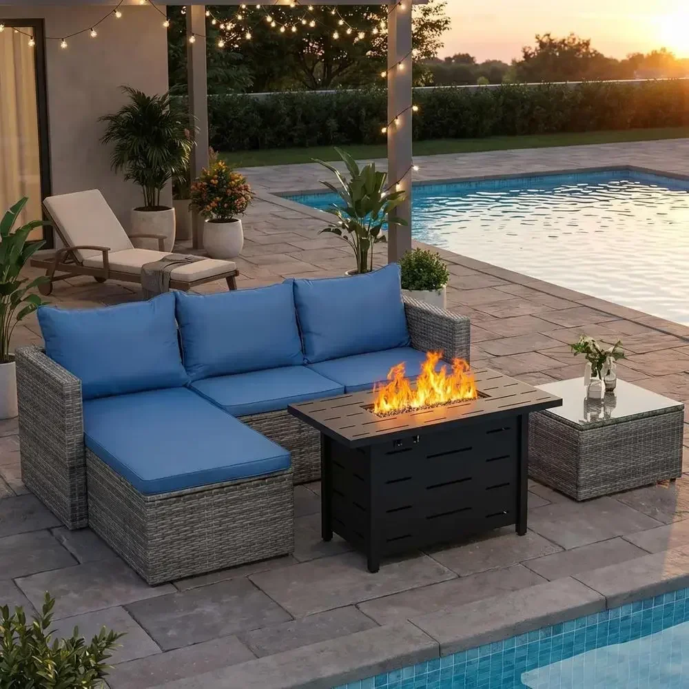 Outdoor Furniture And Fire Pit - 4-delige buitenmeubelset van wicker met 43