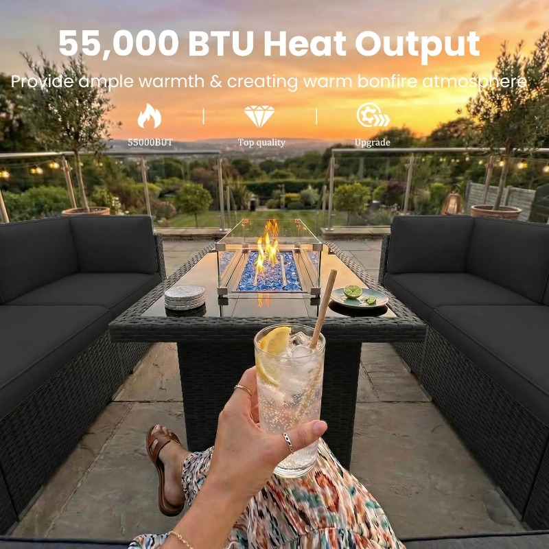 8-delige patio wicker sectione - Outdoor Furniture With Fire Pit Table recensie en prijs