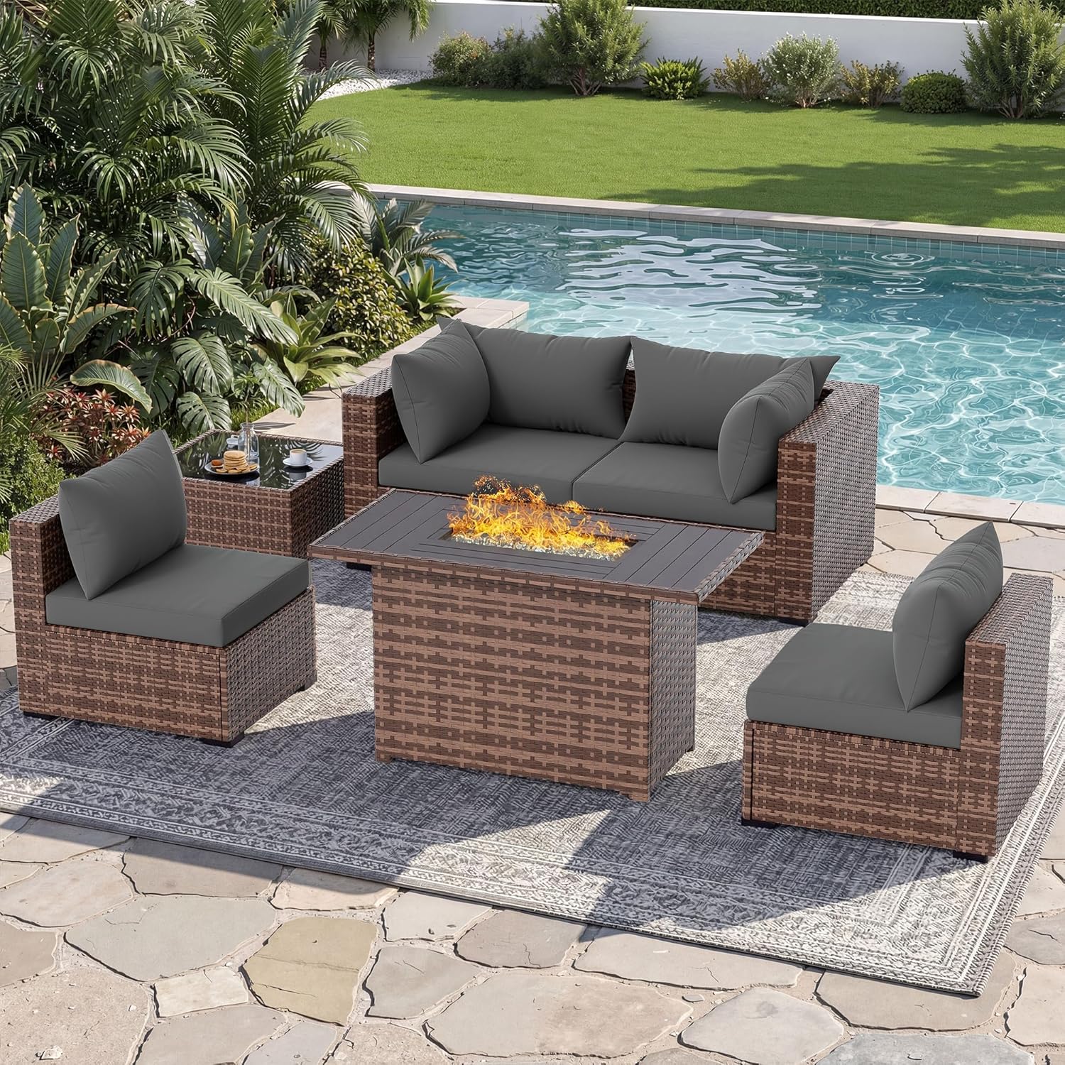 5-delige sectionele loungeset  - Outdoor Furniture With Fire Pit Table recensie en prijs