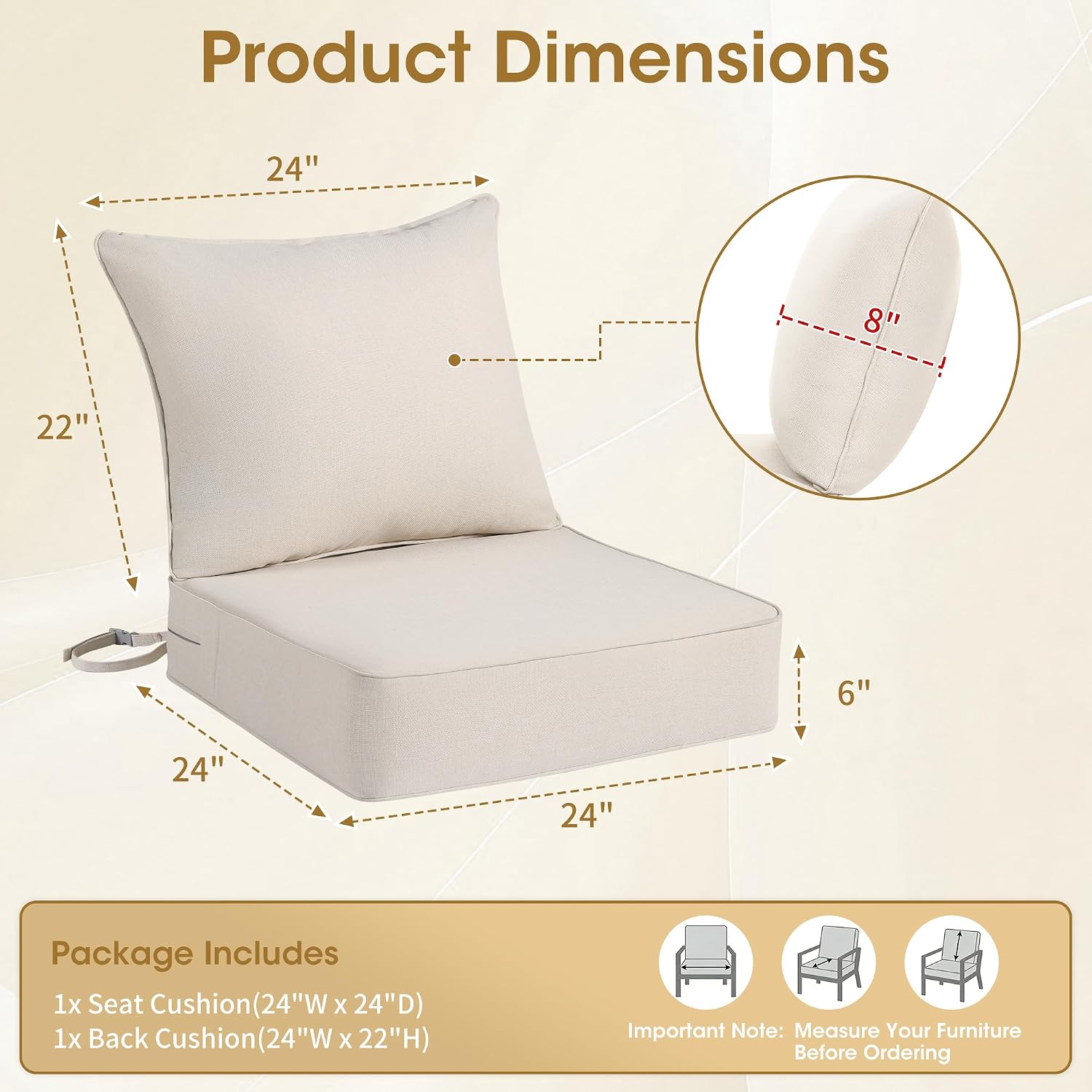 Beige Tuinmeubel Kussenset voo - Outdoor Furniture Cushions 24 X 24 recensie en prijs