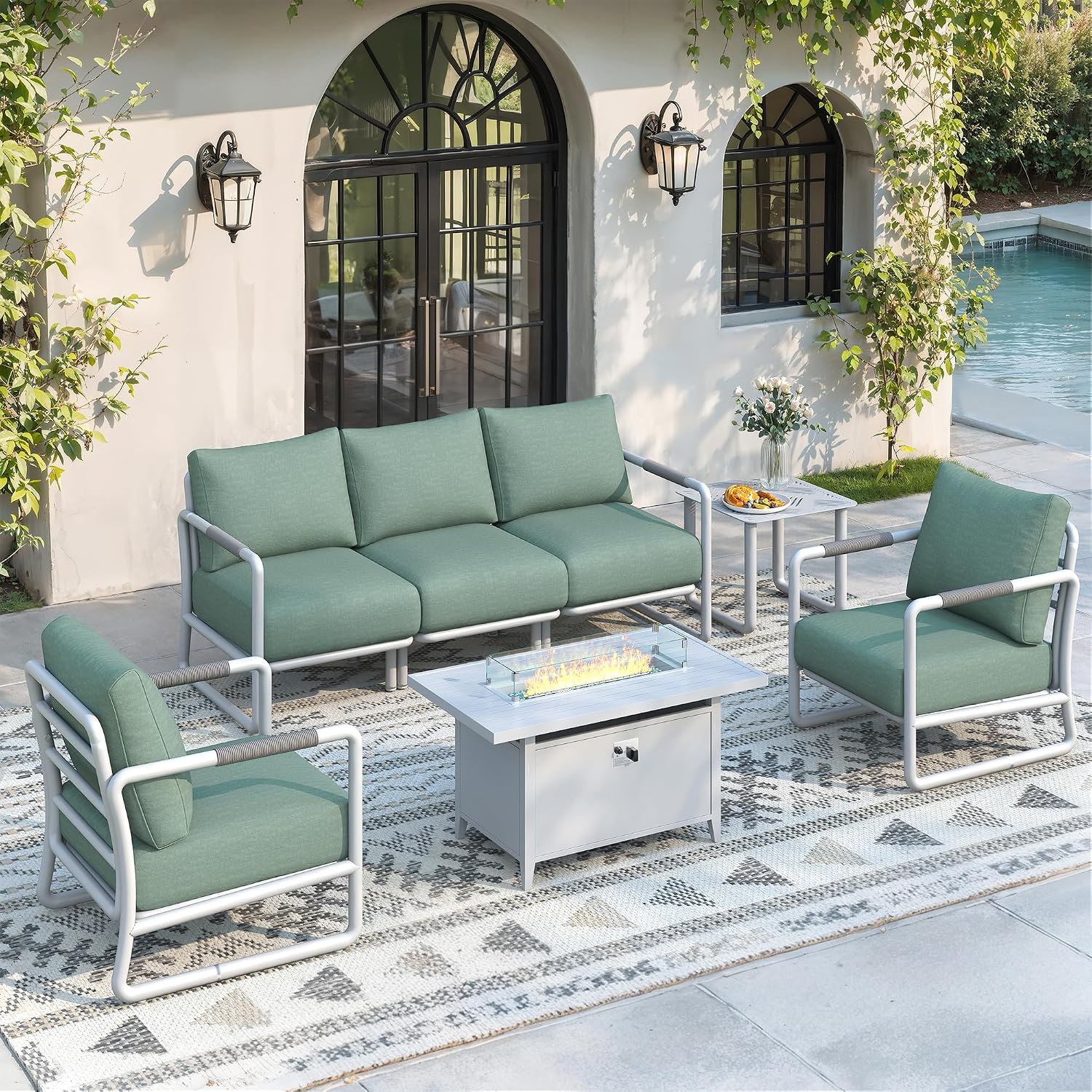 7-delige aluminium tuinmeubels - Outdoor Furniture With Fire Pit Table recensie en prijs
