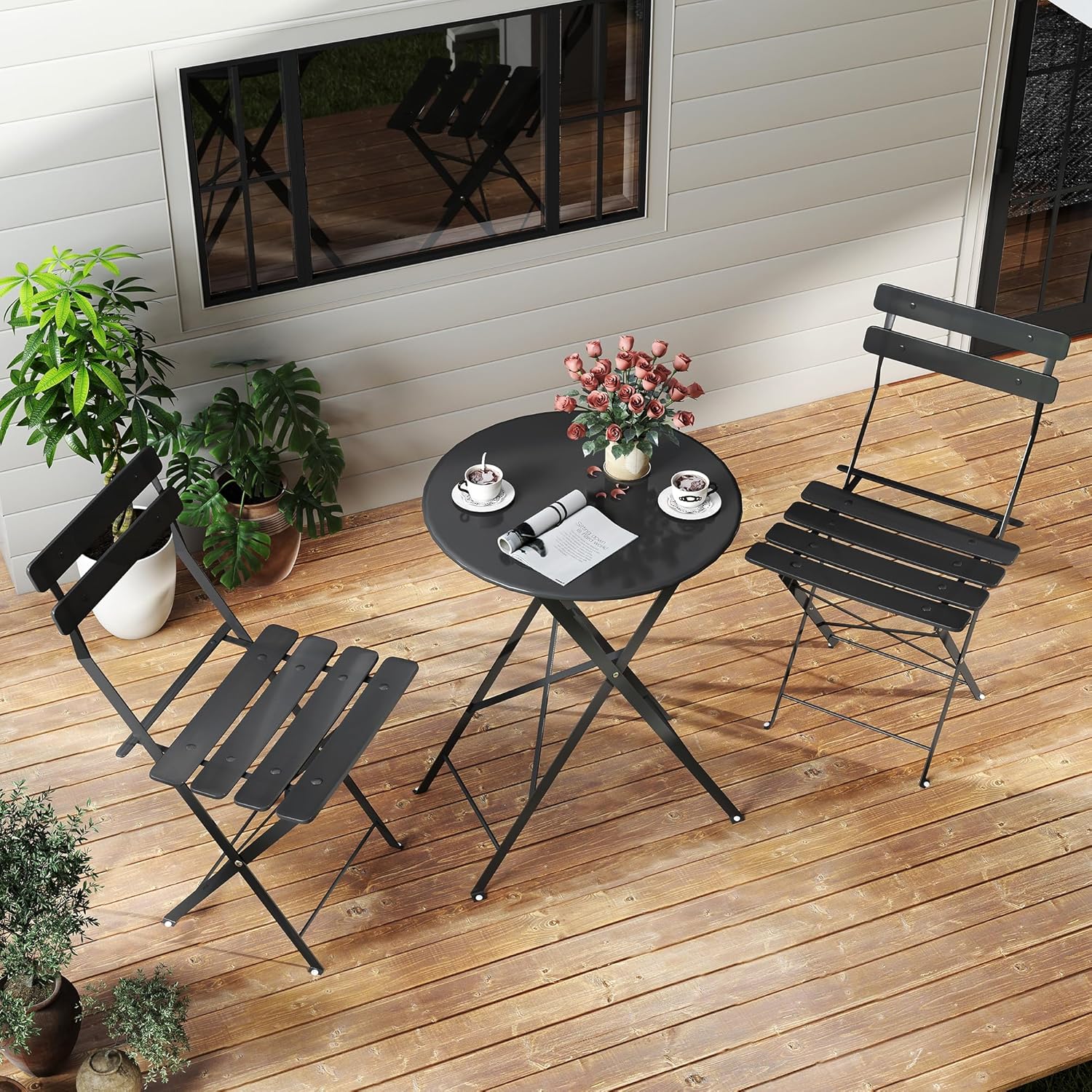 Ruimtebesparende zwarte 3-deli - Bistro Table Set recensie en prijs