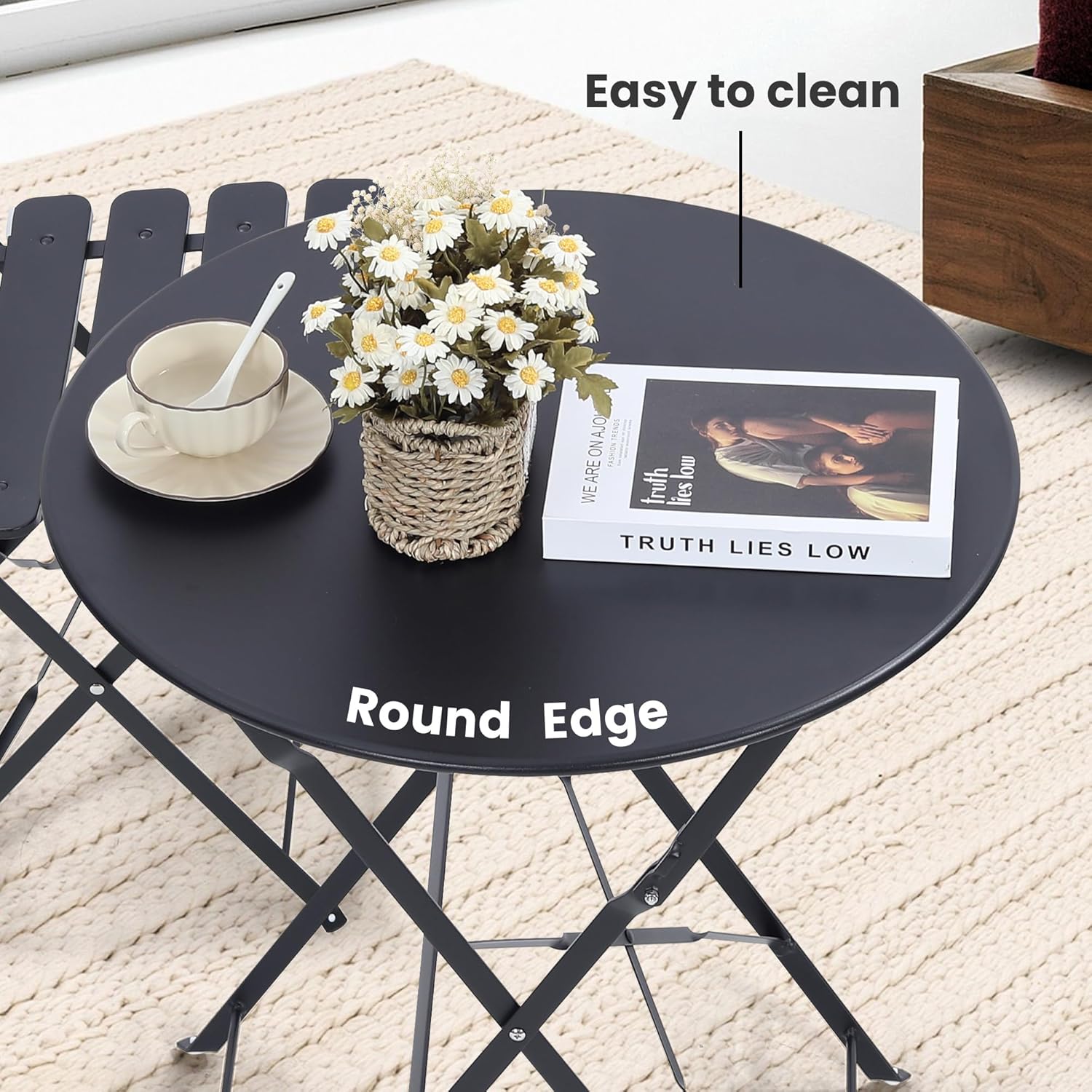 Ruimtebesparende zwarte 3-deli - Bistro Table Set recensie en prijs