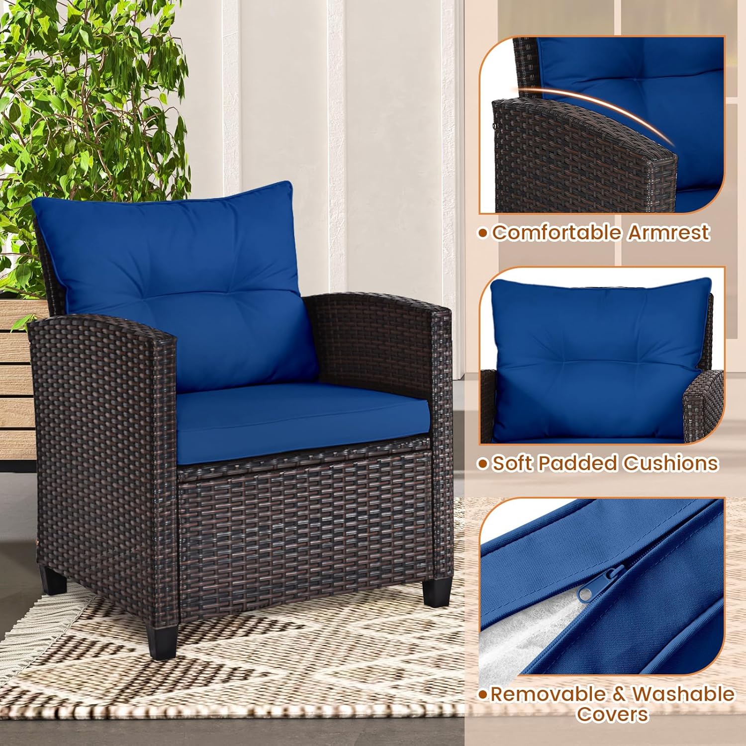 Marineblauwe rotan wicker 3-de - Bistro Table Set recensie en prijs